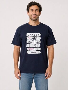 Caribbean Side Cancun Mexico No Regrets Black Graphic Tee XL 100% Cotton Y2K NEW